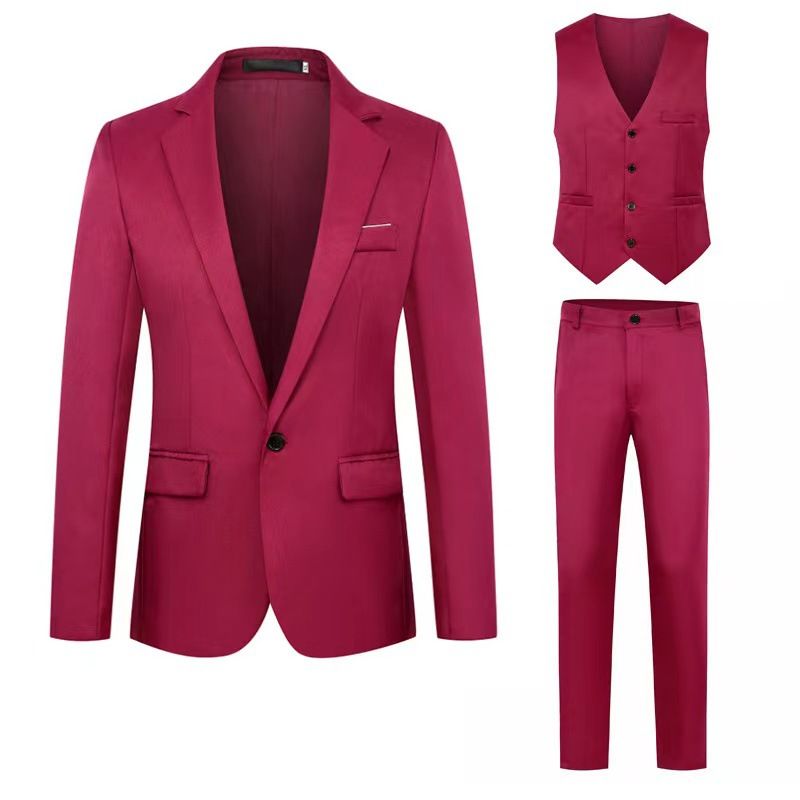 Calças largas, colete, conjunto de três peças, terno casual masculino para negócios, conjunto de vestido de noiva_voghion.com