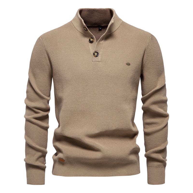 Nieuwe herfst- en wintertrui voor heren in Europese maat, heren met lange mouwen, halve rits, opstaande kraag, effen kleur, casual trendtrui die bij elkaar past_voghion.com