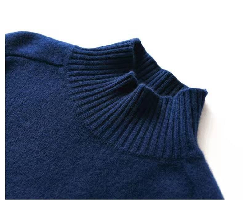 【 Cashmere Family 】 Autumn and winter pullover semi high neck short wool base women's thick knit sweater inner layer_voghion.com