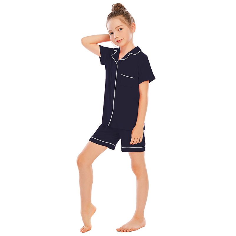 Women's clothing pajamas for boys and girls short-sleeved shorts suits comfortable cardigan modal lapel new home clothes_voghion.com