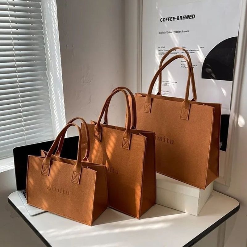 Felt Tote Gift Handbag Shopping Open Bag Thickened Customizable Ins Style Large Capacity_voghion.com