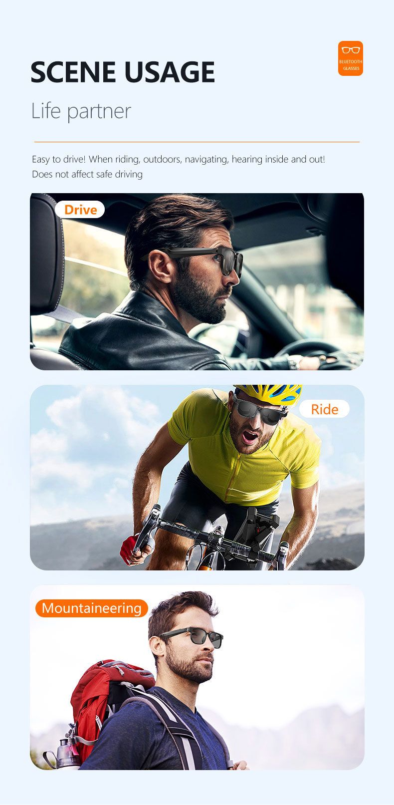 Chytré brýle Chytré brýle Bluetooth Sluneční brýle pro hovory Hudba Cyklistika Venkovní čočky Anti Blue Light_voghion.com