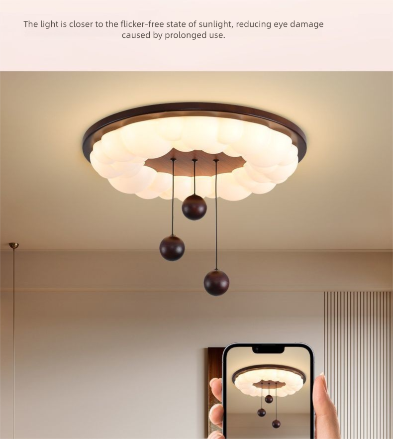Lampada da soffitto in legno di noce, stile francese medio, color crema, creativa, per camera da letto principale e cameretta dei bambini_voghion.com
