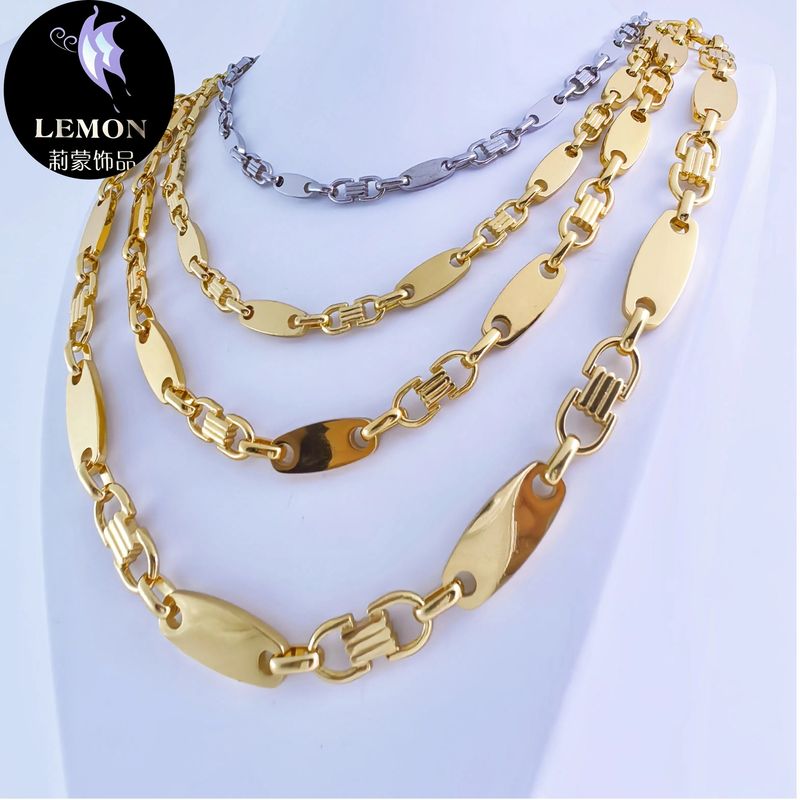 Modny męski ręcznie robiony, elegancki naszyjnik Emperor, gładki, ze stali nierdzewnej, z płaskim łańcuszkiem i pętelką_voghion.com