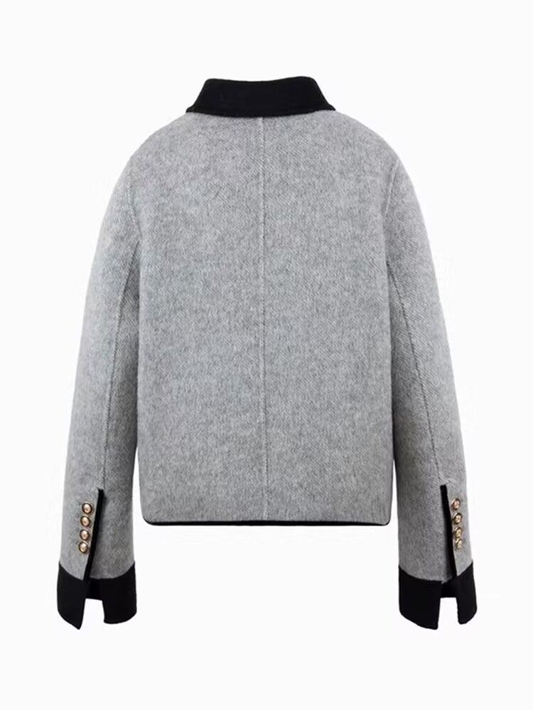Kurzer Wollmantel für Damen – modische Oberbekleidung für Herbst und Winter, eleganter Blazer mit lockerer Passform, lässig-schickes Design, passt in kleine Größen, Grau und Beige_voghion.com