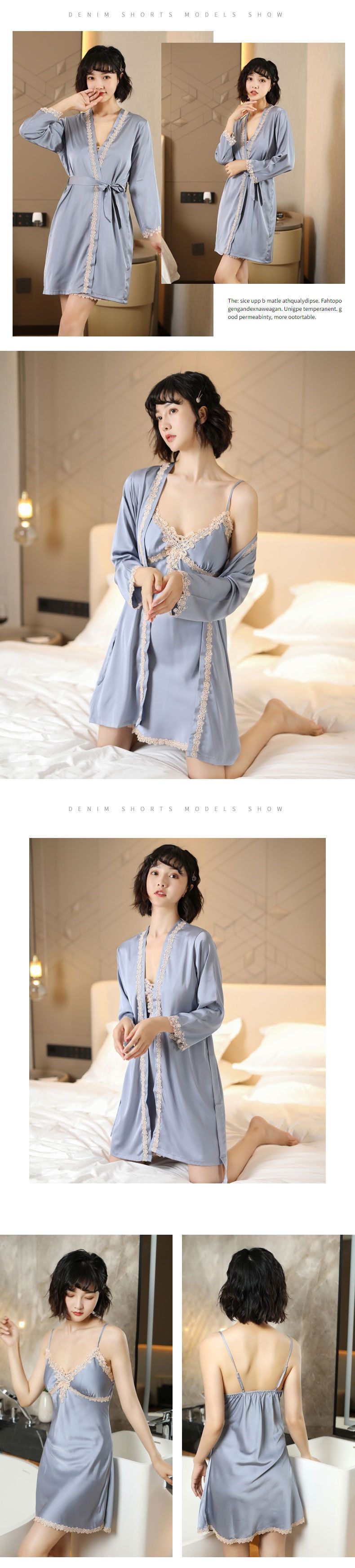 Camicia da notte sexy invernale da donna in due pezzi, accappatoio sottile in seta ghiacciata primaverile e autunnale_voghion.com