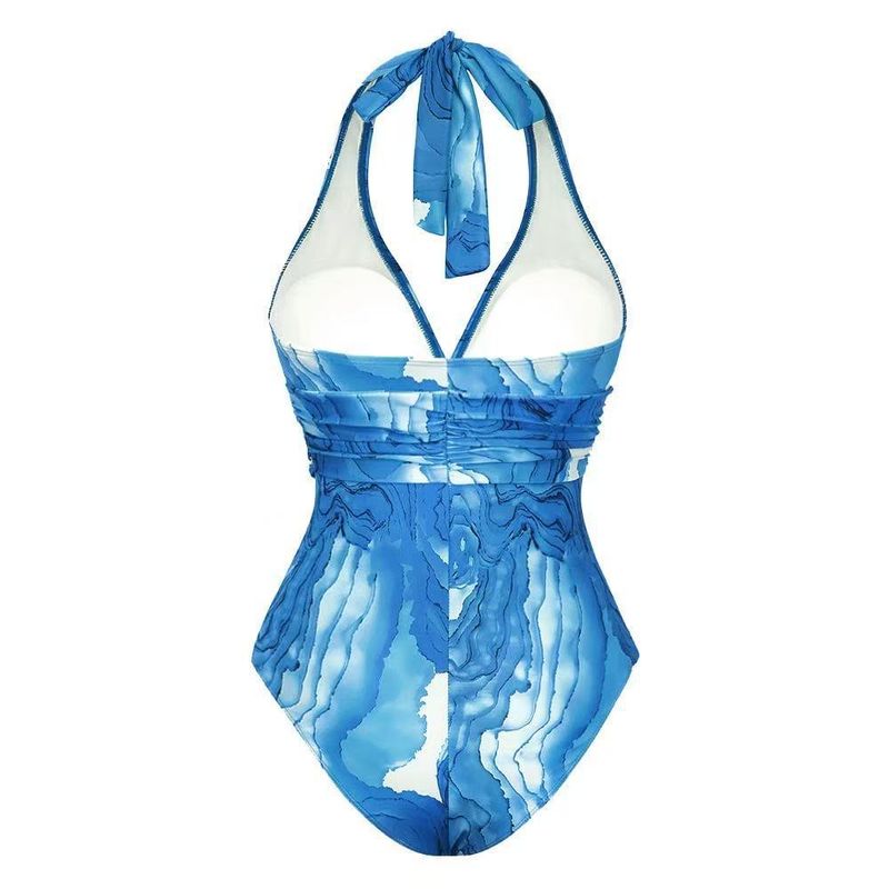 Maillot de bain une pièce élégant avec jupe portefeuille - Maillot de bain bikini taille haute sexy pour femme, liens au cou, cache-maillot de bain_voghion.com