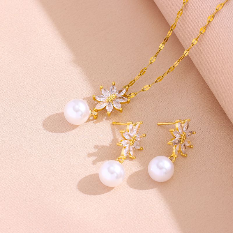 Neu Französisch zirkon sunflower perlen halskette ohrring_voghion.com