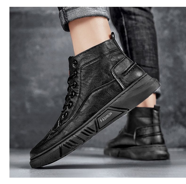 Bottes montantes chaudes Glide 2025 Hiver en coton avec doublure polaire, style business, en cuir, pour hommes._voghion.com