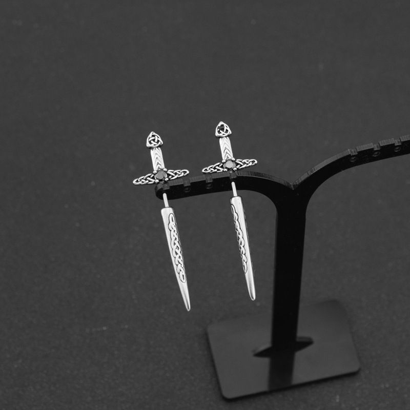 New Jewelry Creative Stainless Steel Hip Hop Celtic Knot Sword Stud Earrings_voghion.com