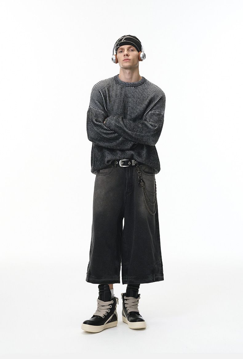 Men's Cleanfit Color-Block Sweater Streetwear Oversized Knit Top In Black & Custom (M-XL)_voghion.com