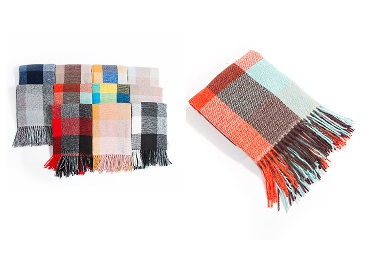 Women's Scarves new style polyester bristle long tassel plaid square scarf _voghion.com