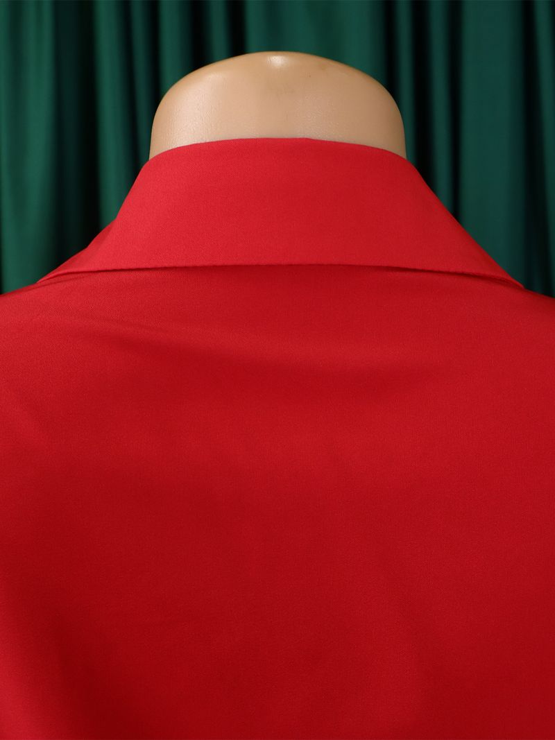 Abbigliamento da donna Nuovo alla moda con risvolto, manica lunga, vita alta, temperamento, plissettato, colore solido, abito_voghion.com