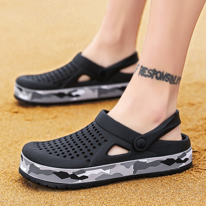 0916 Sommer Camouflage Loch Schuhe Outdoor Sandalen Stirnband Hohl Große Strand Hausschuhe Herren_voghion.com