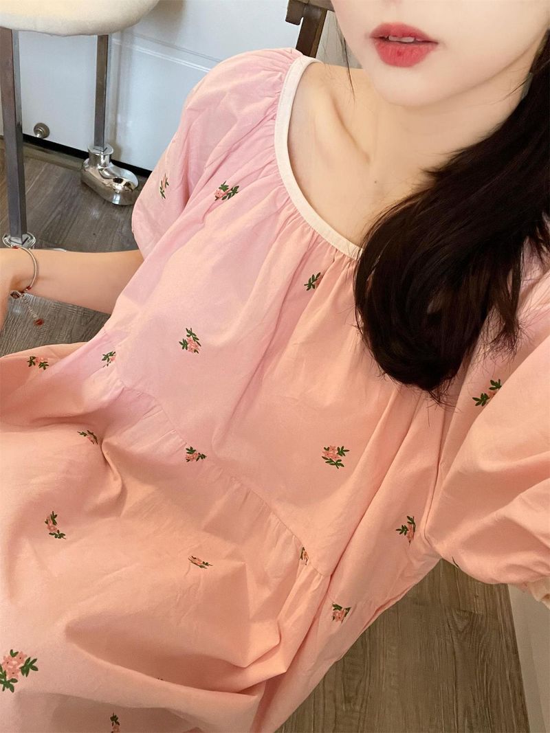 2024 nieuwe Koreaanse versie korte mouwen kersen nachtjapon zoete nachtkleding voor vrouwelijke studenten losse casual thuiskleding kan zijn_voghion.com