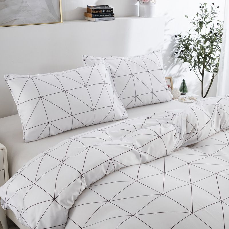 Set copripiumino con stampa a quadri bianchi - Collezione di biancheria da letto classica ed elegante, 3 pezzi (misura Queen/King, ipoallergenico e antipiega)_voghion.com