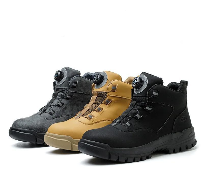 Rotating Buttons Work Boots Men Steel Toe Shoes Safety Boots Puncture-Proof Protective Shoes Waterproof Indestructible Shoes New_voghion.com