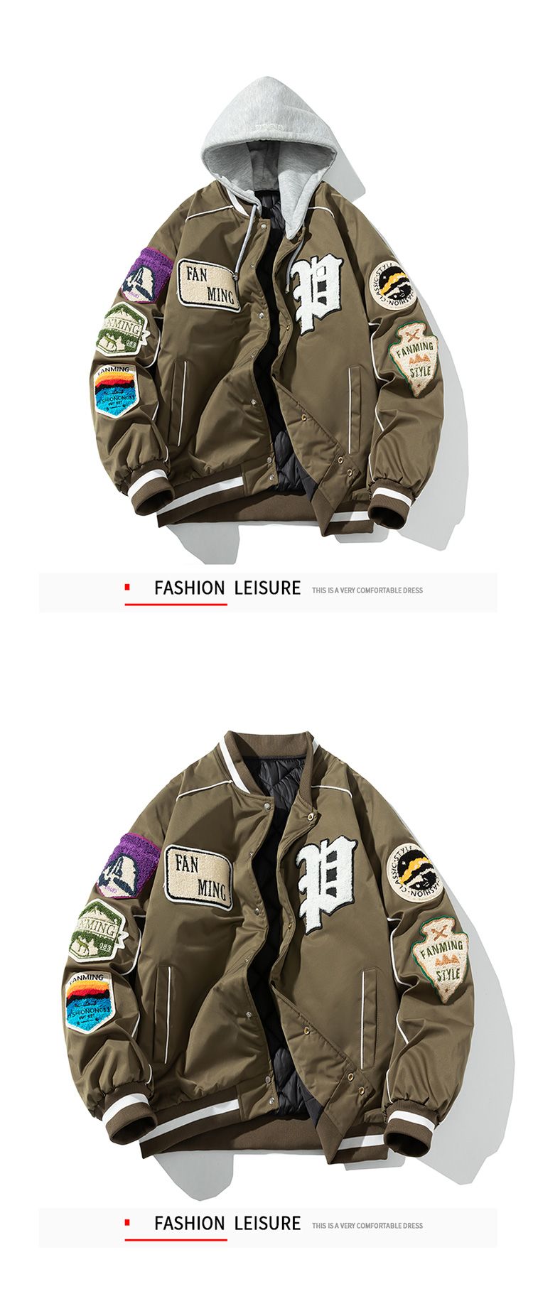 Veste d'hiver universitaire pour hommes et femmes, veste de baseball américaine avec badge à lettres, manteau de mode de rue Hip Hop, vêtements pour jeunes couples, bleu rouge_voghion.com