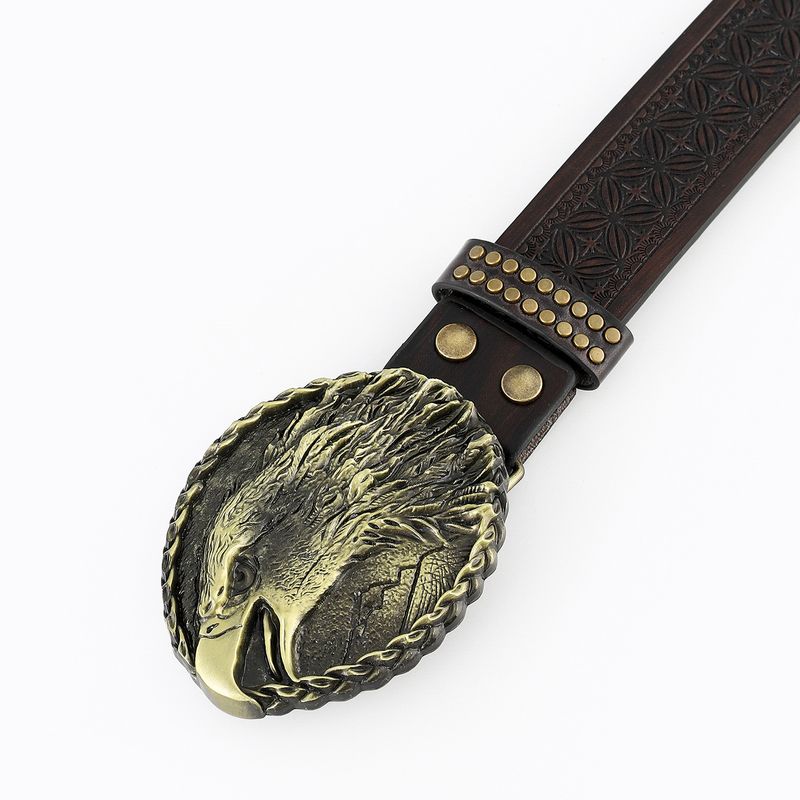 Western farmeröv faragott, nagyméretű szájrészlel, divatos, retró, punk, dombornyomott bőr derékkal_voghion.com