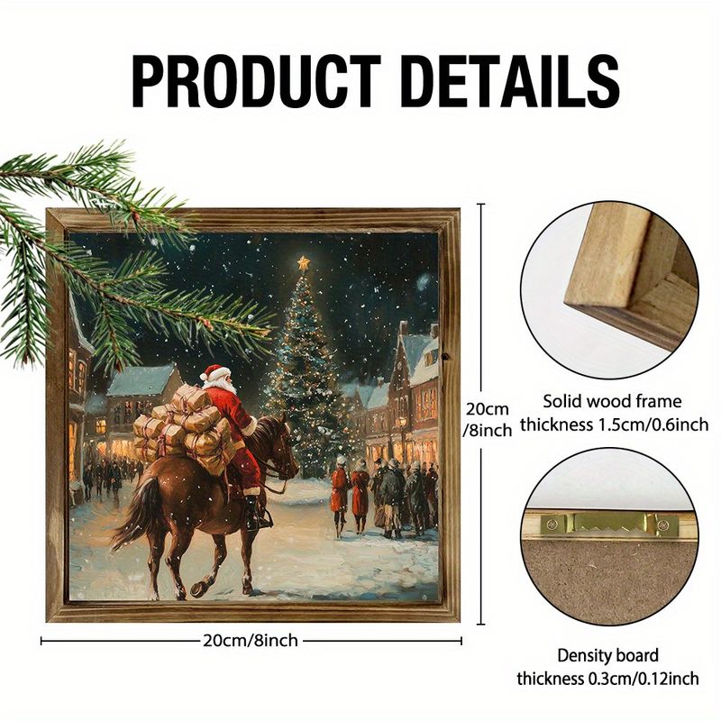 8x8" Wooden Cowboy Santa Wall Art - Festive Western Santa Riding Horse Under Stars. Unique Farmhouse Christmas Decor._voghion.com