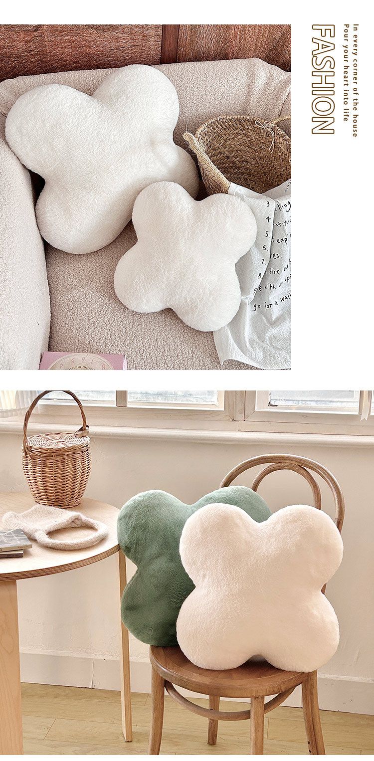 Kleeblatt-Kissen aus Kaninchenfell im nordischen Stil – minimalistische, einfarbige Wohndekoration, weiches Plüschkissen für Sofa, Boden und Bett_voghion.com