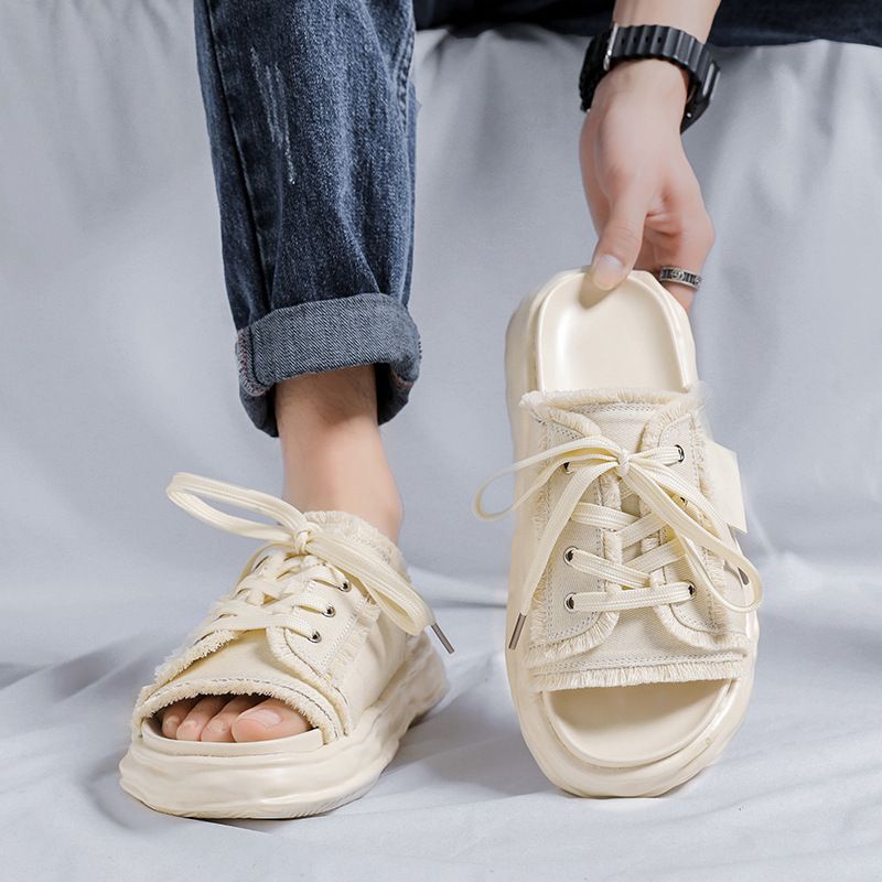 Kvast-hjemmesko til mænd, sommer- og udendørstøj, trendy mærke-klipklappere, alsidige højdeforøgende sandaler i skridsikre designs_voghion.com