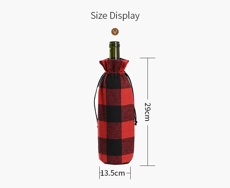 Haube Christmas Decorations Red and Black Large Plaid Wine Bottle Set Black and White Plaid Drawstring Wine Bottle Bag Wine Dress Up_voghion.com