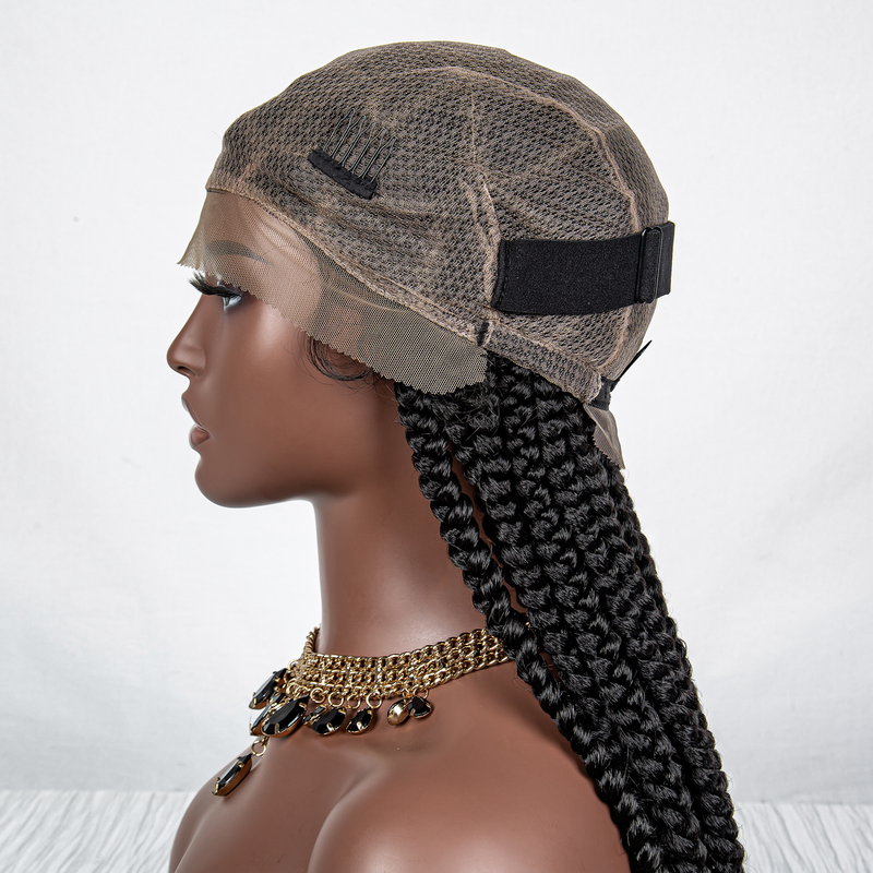 Perruque tressée africaine synthétique Full Lace – Gros brins, adaptée aux débutants, parfaite pour toute occasion_voghion.com