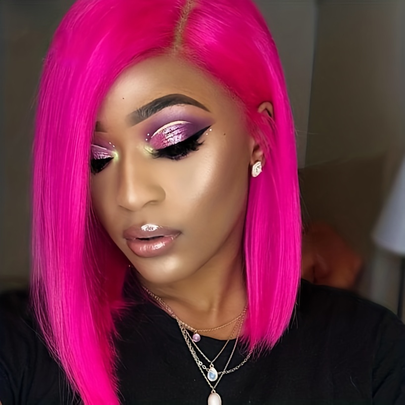10 polegadas cor cabelo curto em linha reta BOB peruca de cabelo humano capa de cabeça 13x4 frente do laço peruca de cabelo humano suave e sedoso sem emaranhados_voghion.com