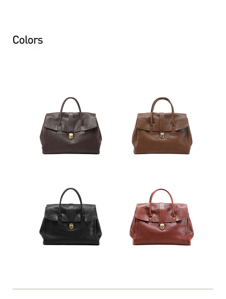 Qiu Zhen Plant Tanned Head Layer Cowhide Handheld Briefcase for Women's High Grade Genuine Leather Bag Retro Large Capacity Commuter Bag_voghion.com