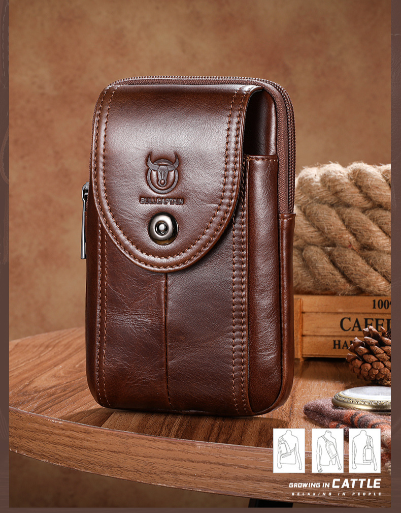 Captain Niu Leather Goods Men's cowhide belt multi function hook genuine leather 5.5.6.4.7 inch mobile phone cash register waist bag_voghion.com
