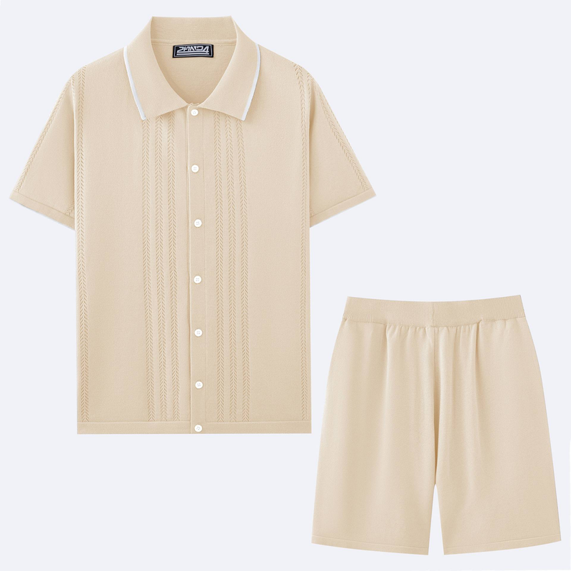 Îmbrăcăminte pentru bărbați Pulover casual Costum din două piese Costum polo tricotat din mătase rece_voghion.com
