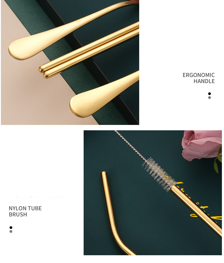 Besteckset aus Edelstahl für Ostern, tragbar, kreativ, Western-Besteck, Messer, Gabel, Löffel und Strohhalm, Kombinationsgeschenk_voghion.com