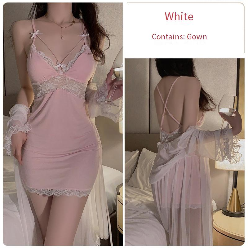 Women's Sexy Lingerie Chest Pad Large Size Sling Nightdress Comfortable Solid Color Pajamas Backless Home Clothes Suit_voghion.com