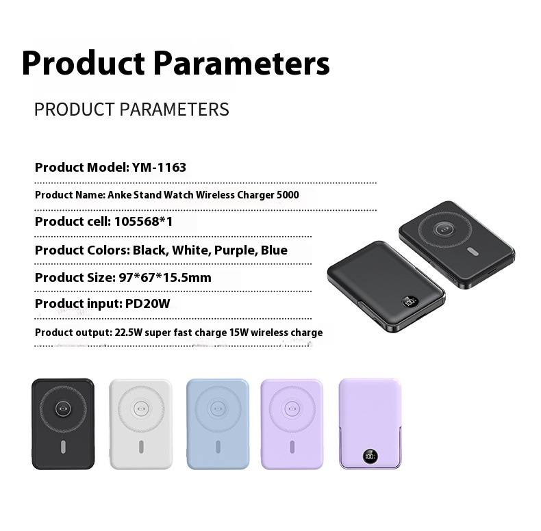 20W magnetische draadloze powerbank - 5000mAh slanke draagbare oplader met standaard en bidirectioneel snelladen_voghion.com
