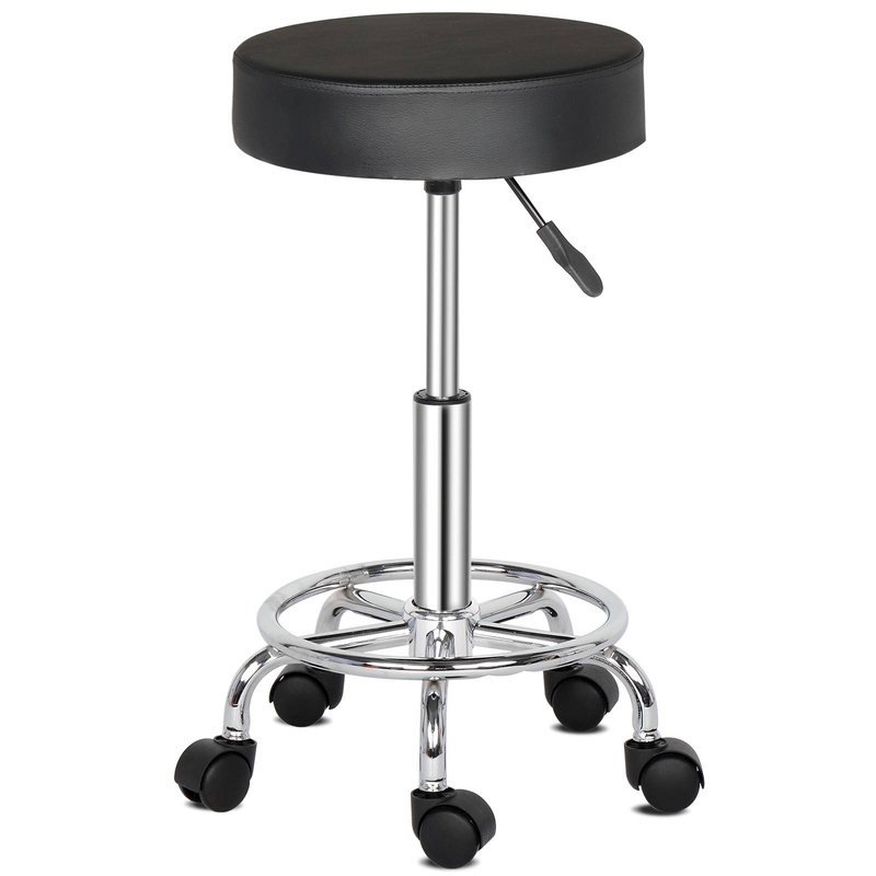 Drehbarer Barhocker mit 8 cm dickem Kissen, 150 kg Tragkraft, 360°-Drehung, verstellbarer Gasdruckfeder, Weiß und Schwarz, für Salons, Werkstätten und Hausbars_voghion.com