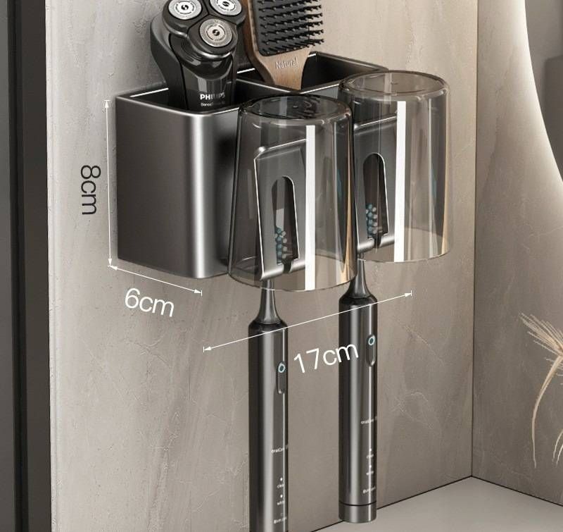 Portacepillos de dientes de pared con vasos desmontables, sin taladros, esterilización UV, organizador de baño que ahorra espacio._voghion.com