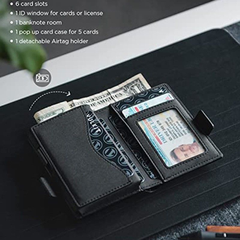 Men's Bags Activity Locator Wallet RFID Anti Theft Automatic Pop Up Card Holder Multiple Card Slots Large Capacity Card Holder_voghion.com