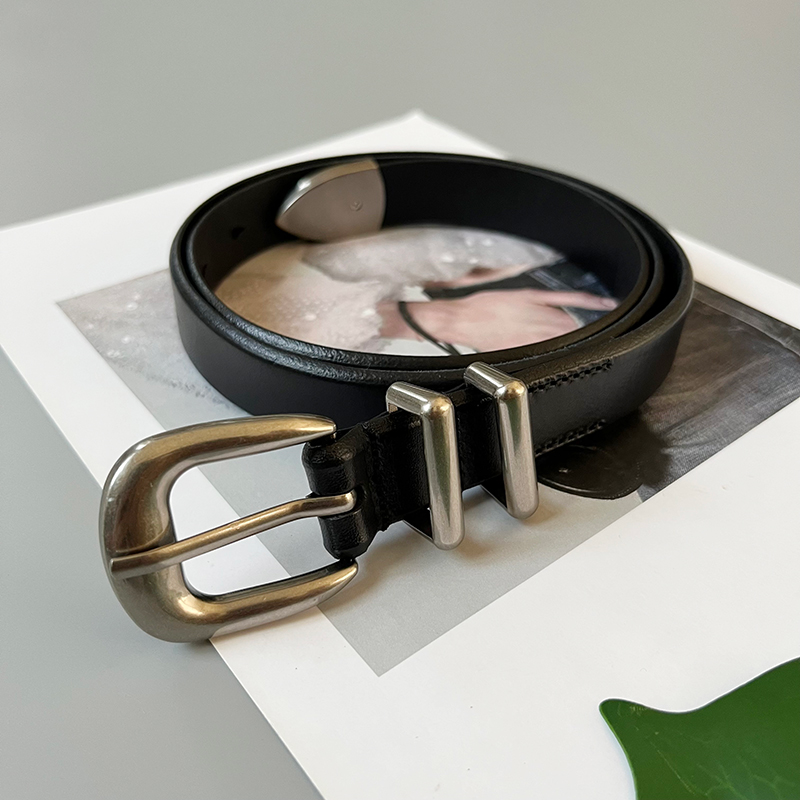 Modischer Retro-Gürtel aus echtem Leder mit silberner Schnalle, Unisex-High-End-Gürtel aus erster Schicht Rindsleder, Ins-Style-Accessoires_voghion.com