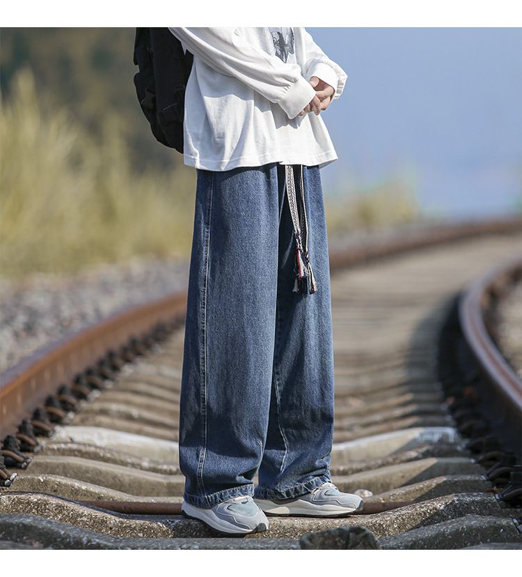Jeans im amerikanischen Stil für Herren, lockere, übergroße, trendige Markenjeans mit elastischem Bund und geradem, weitem Bein_voghion.com