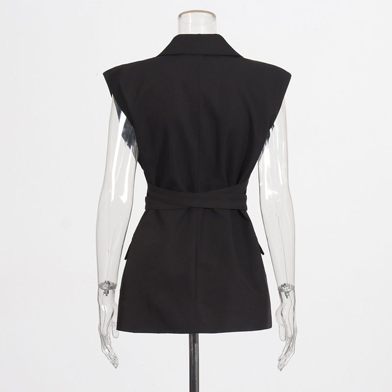 2025s Modetrend Stil Weste Top 2025 Neue personalisierte ärmellose Kreuz Krawatte einfarbig Anzug Jacke für Frauen_voghion.com