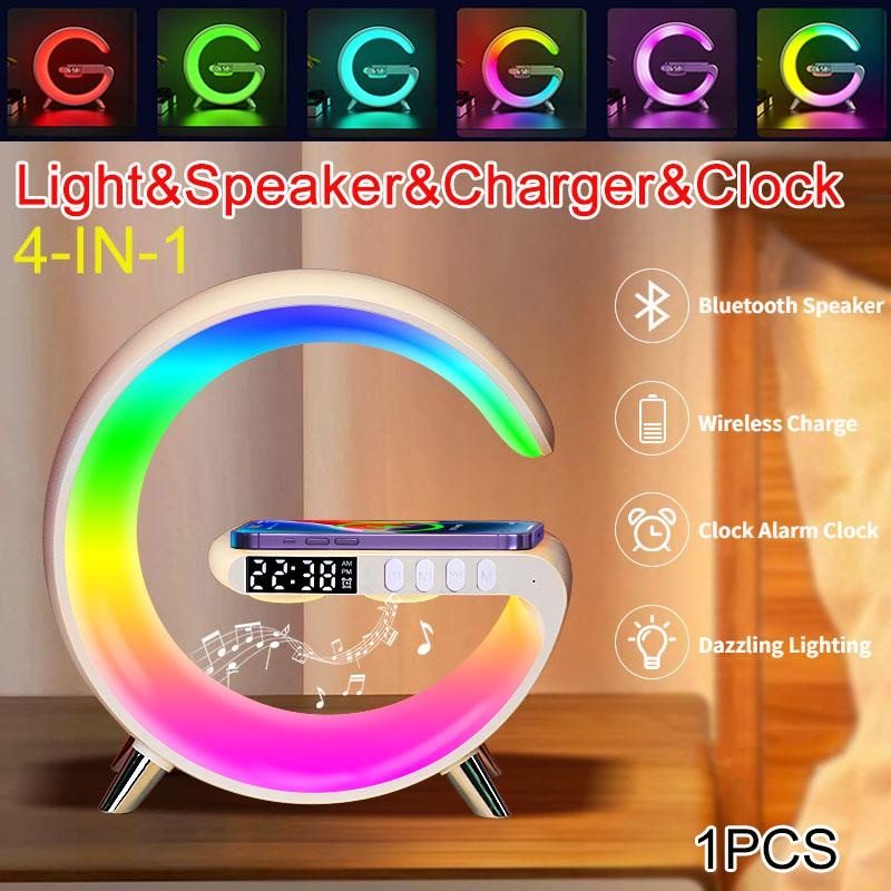 Nutikas LED Bluetooth-kõlar äratuskell RGB atmosfäärilamp Magamistoa kaunistuslambid öövalgusti 15 W kiire traadita ühendusega_voghion.com