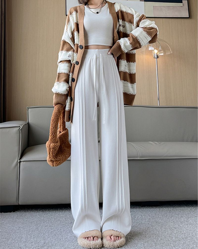 Knitted wide for women's autumn winter new high waisted casual soft glutinous knitted straight leg with loose hanging_voghion.com