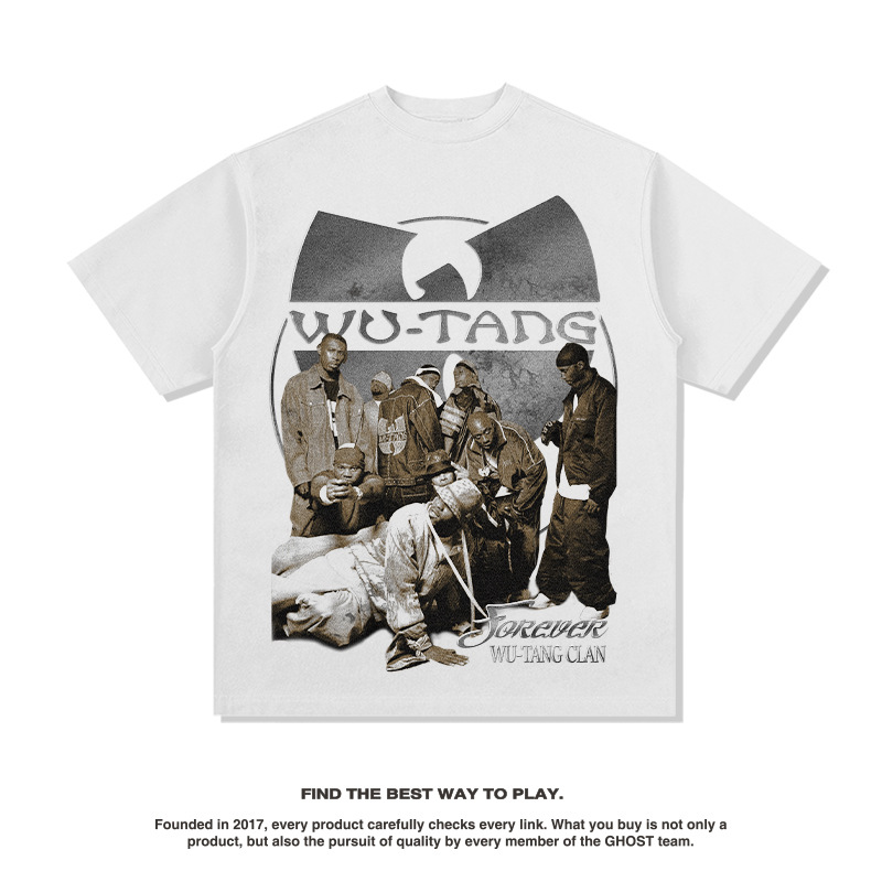 Hip Hop Wu Tang Printed American Street Long Short Sleeve T-shirt Washed Old Fashion Brand Loose Top_voghion.com