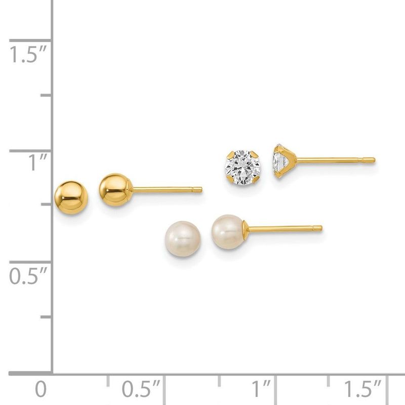 14k Madi K Ball, CZ & Freshwater Cultured Pearl 3 Pair Earring Set_voghion.com