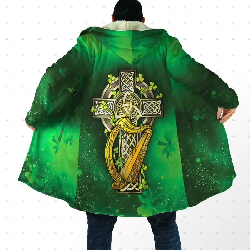 Men's Trench Coats Custom Name Irish Ireland Country St.Patrick Vintage DPrint Windbreaker Winter Overcoat Hoody Cloak_voghion.com