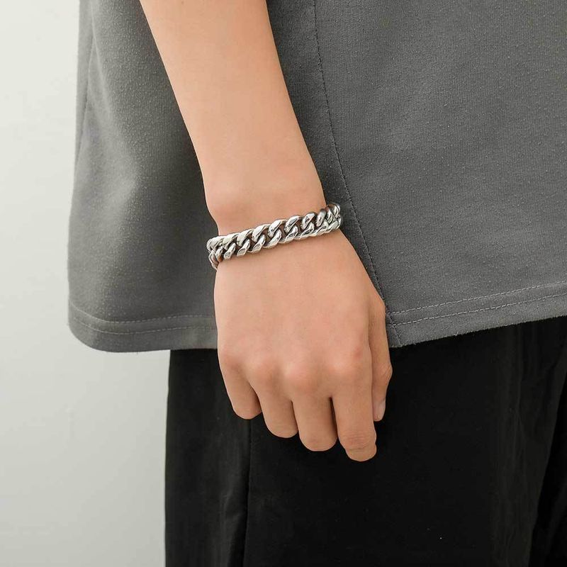 Men And Women's Jewelry Stainless Steel Cuban Link Chain Bracelet With Spring Clasp Hip Hop Style Titanium Steel 18K Gold Plated Unisex Accessory_voghion.com