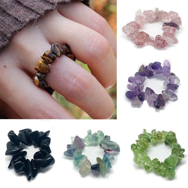 Heiße Verkäufe Armband aus natürlichem Edelstein im Boho-Stil, elastischer Modeschmuck für Frauen, bunter verstellbarer Kristallring, Hochzeitsfeier_voghion.com