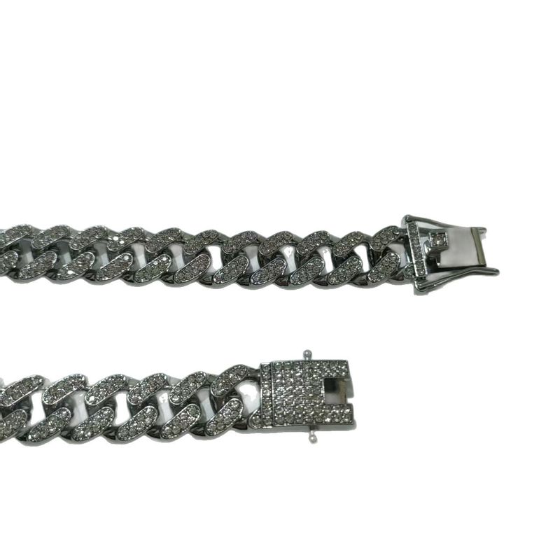 Jewelry Cuban Bracelet Electroplated Full Diamond Zinc Alloy Hip Hop Men Hand Accessories_voghion.com