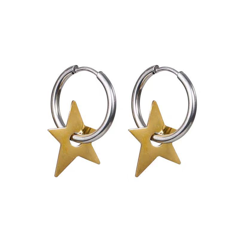 Nuovi orecchini in acciaio al titanio con stella a cinque punte in oro e argento, alla moda e versatili, stile freddo, orecchini con personalità da uomo e da donna, clip per le orecchie_voghion.com